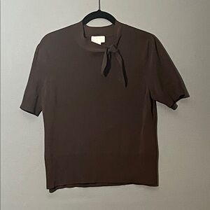 LOFT Short-Sleeve Chocolate Knit top with Sailer Neck Tie